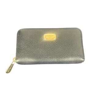 Michael Kors Black Pebbled Leather Zip Around Wallet Gold Hardware